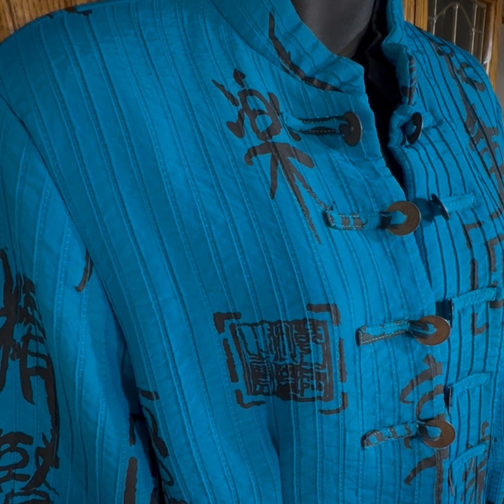 vintage Joni B Oriental Style Jacket featuring a turquoise black large Asian - Picture 3 of 12